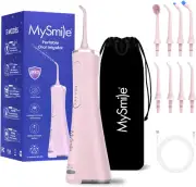 MySmile LP211 Cordless Water Dental Flosser Oral Irrigator 5 Modes 8 Tips Pink
