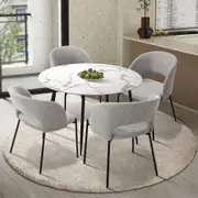 Oikiture 5PCS Dining sets 110cm Round Table with 4PCS Chairs Fabric Grey