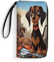 [BFGWK] Large Wallet Novelty My Dog Dachshunds Printing Long Wallet With Zipper Leather Wallet Suitable For Both Men And Women, style, 19.7x10.5cm, Style, 19.7x10.5cm, 现代