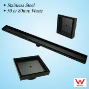 Black SUS Long Square Bathroom Tile Insert Floor Drain Shower Grate Waste Outlet