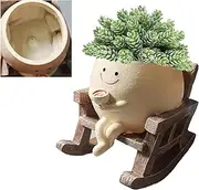 Swinging Smiley Face Plant Pot,Cute Coffee Plant Pots for Indoor Outdoor,Cute Head Resin Rocking Chair Plant Pots,Rocking Chair Succulent Flower Pots with Drainage Hole, Gift IdeaI for Birthday