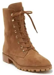Stuart Weitzman Laine Womens Suede Lace-Up & Zip Combat Boot Bootie Camel US 11