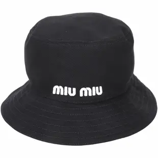 miu miu 字母刺繡斜紋棉布漁夫帽(黑色)