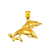 14K Gold Two Dolphins Charm