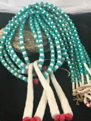 Men Pueblo Santo Domingo Sterling Silver 5 St Turquoise Coral Necklace 8450