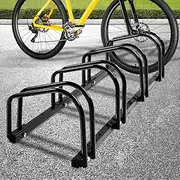 4 Bike Floor Stand Outdoor Bicycle Parking Rack Indoor for Garage Storage,Fits 16inch 18inch 20inch 24inch 26inch 27.5inch 29inch Kids Mountain Speed Cruiser Cycling City Bikes Wheel,Black