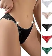 [Generic] Women's Satin Lace Underwear Sexy G-String Thongs Floral Half Back Coverage Panties Invisible Cheeky Panties 5-Pack