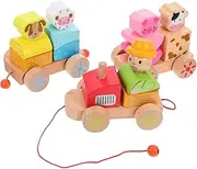 KOMBIUDA 1Set Wooden Train Educational with Animals Compact for for Learning and Imaginative Play Present