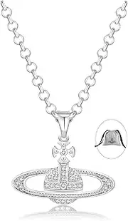 [GABWE] Saturn Necklace Planet Necklace Crystal Rhinestone Necklace Y2k Aesthetic Pendant Necklace for Women Best Friend Girlfriend Birthday Anniversary Jewelry Gift