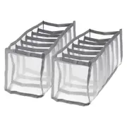2pcs Wardrobe Clothes Organizer 7Grids Underpants Compartment Storage Box, Grey