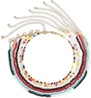 [KiRYu] ROINBUILT Seed Bead Choker Necklace Tiny Beaded Choker Boho Colorful Choker Necklace Chain Jewelry for Women and Girls(7PCS)