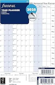 Filofax Calendar Diary Refill, A5 Size, Horizontal Year Planner, White Paper, English, 2025 (C68506-25)
