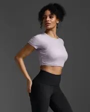 Fluid Ribbed Crop Tee, 2XU, M, Virtual Violet/White, Female