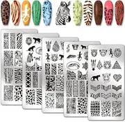 PH PandaHall 5pcs Animal Print Nail Stamping Plates, Mixed Leopard Print Nail Art Stencils Tiger Lion Nail Stencils for DIY Nail Design Print Manicure Salon
