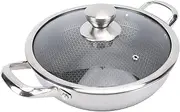 Stainless Steel Frying Pan, Nonstick Saute Pan, Cooking Pan with Lid, Double Handle Fryer for Induction Cooktops and Gas Ranges, Dishwasher Safe (30cm)
