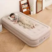 Single Air Bed with Built-in Electric Pump, Foldable Inflatable Mattress Antileak Thicken Sleeping Bed Mat with Soft Flocked AIR Bed, Portable and Waterproof, for Camping
