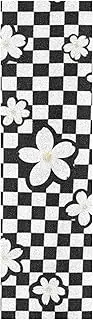 Amooorous Flower White Black Checked Decorative Griptape Skateboard Non-Skid Longboard Griptape Waterproof Cruiser Board Grip Tape 33×9 Inch