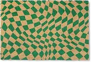 TOWN & COUNTRY TERRA Emmett Groovy Checkerboard Door Mat, Natural Coir, Heavyweight, Non-Slip Entryway Mat, Green, 24"x36"