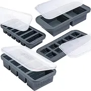 Souper Cubes Gift Set - Kitchen Set With 2 Tbsp, 1/2 Cup, 1 & 2 Cup Silicone Freezer Trays With Lids - Meal Prep and Kitchen Storage Solutions - Charcoal