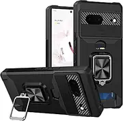 [PANXIYUE] Google Pixel 8 Case, Camera Protection Protective Case with Sliding Lens, Cover and Card Slots, Ring Holder, Hard PC and TPU Silicone Protective Case, Shockproof - Black