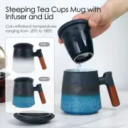 Steeping Tea Cups with Infuser and Lid Artistic Embossed Pattern Ceramic -~