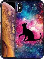 GlamCase for iPhone X/XS/ 10, iPhone X/XS/ 10 Case - Cat Galaxy Stars Space Printed Slim & Sleek Cute Plastic Hard Protective Designer Back Phone Case/Cover for iPhone X/XS/ 10