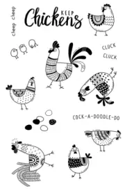 Technique Junkies Cling Mount Rubber Stamp Set KEEP CHICKENS, Set of 13 NEW