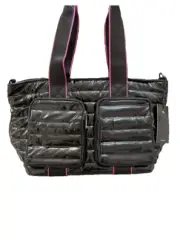 Think Royln Women Kira Cargo Pocket Tote Black Patent,Bag