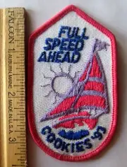 Girl Scout 1993 COOKIE SALE PATCH Full Spead Ahead Sailboat Selling PURPLE SUN