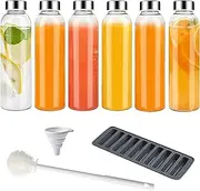 ZOTIKA Glass Juice Bottles 18oz, 6 Pack Reusable Glass Water Bottles with Ice Cube Mold, Silicone Funnel and Cleaning Brush, BPA Free Homemade Beverages Bottle (18 oz-6 Pack)
