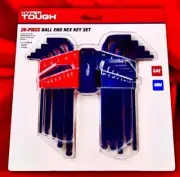 26pc Hex Key Set Ball End:Hyper Tough,Heavy-Duty, SAE/METRIC, Black Oxide Finish