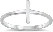 [Sac Silver] Sideways Cross Bar Stackable Love Ring New .925 Sterling Silver Band Sizes 4-10