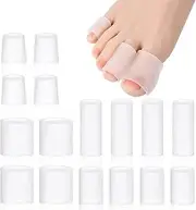 16 Pcs Silicone Toe Sleeves Open Pinky Toe Sleeves Small Gel Corn Protectors Gel Corn Protectors Cushions Silicone Toe Protectors for Corn, Blisters, Hammer Toes, Calluses, Bunion (Multi-Size)