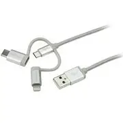 StarTech 3-in-1 USB Charger Cable | Braided | Apple MFi Certified | USB 2.0 LTCUB1MGR
