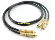 Dual-RCA Male/Male Gold-Plated Ultra-Flexible Black Audio Cable USA Made