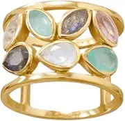 [JewelryWeb] 14k Gold Plated 925 Sterling Silver Multi Stone Ring Rose Quartz Band Style-Ring for Women