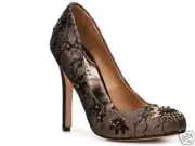 NIB Badgley Mischka SANOMA sequin LACE pumps heels shoes natural Tan 6,5
