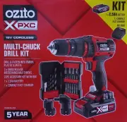 OZITO PXC 18V CORDLESS 3x MULTI-CHUCK DRILL KIT + BATTERY & ACCESSORY DRILL BITS
