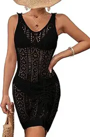 [Eddoyee] Crochet Cover Up for Swimwear Women Sleeveless Knit Crochet Dress Sexy Bathing Suit Cover Ups