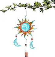 Sun Wind Chimes for Outside, Gradient Metal Sun Shape Face Art Wind Chimes, Rustic Metal Gradient Moon Facial Art Wind Chimes for Garden