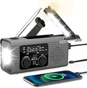 Hand Crank Radio with LED Flashlight for Emergencies, AM/FM/NOAA Portable Weather Radio, 3 Way Charging Weather Radio Crank Radios Power Bank for Outdoor Camping