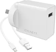 Cygnett PowerPlus 12W Wall Charger + Lightning to USB-A Cable, White