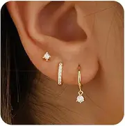 [ZHESHY] Gold Hoop Earrings Set for Women Trendy 925 Sterling Silver Post Hypoallergenic Earrings Set for Multiple Piercing 14K Gold Plated Dainty Small Diamond Cartilage Huggie Stud Earring Stacks