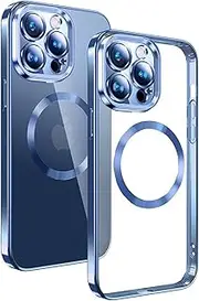 [FORZARMOR] Phone Case for Apple iPhone 15 5G (6.1 Inch), [Magsafe Magnetic] Wireless Charging [Camera Lens Protect] Soft Smooth Luxury Lovely Plaiting Transparent Anti-Yellow Cover (Blue)