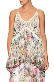 NEW $399 CAMILLA BOHEME BACK OVERLAY BLOUSE TOP 100% SILK CRYSTALS M