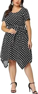 [Agnes Orinda] Women's Plus Size Dress High Low Retro Short Sleeves Polka Dots Dresses
