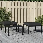 Garden Footstools with Grey Cushion, Patio Steel Foot Stool Bench, Outdoor Storage Furniture for Porch, Deck, Pool - 2 pcs, 60x60x35 cm