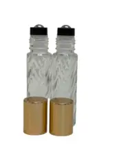 10ml SWIRL 1/3 oz Clear Glass Bottles With Aluminum Gold Cap & Steel Roller