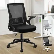 [ALFORDSON] Ergonomic Mesh Office Chair for Home Office, Mid-Back Student Computer Study Desk Chair with Adjustable Flip-Up Arm & Lumbar Support, Gaming Racing Task Chair, Conrad All Black