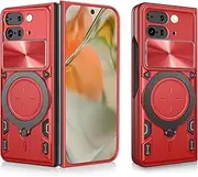 Compatible with Google Pixel 9 Pro Fold Case,Car Mount Magnetic,Compatible with Google Pixel 9 Pro Fold 5G GGH2X GC15S Built-in Kickstand with Slide Lens Case Cover Red